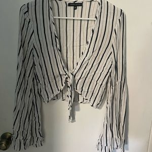 Striped tie front crop top